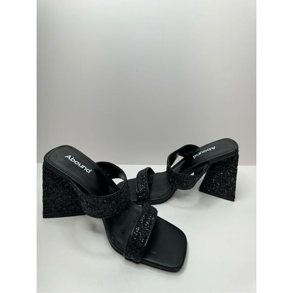 Abound Sandals Womens Size 5.5 Black Carina Glitter Slip On Open Square Toe Heel - Picture 4 of 7